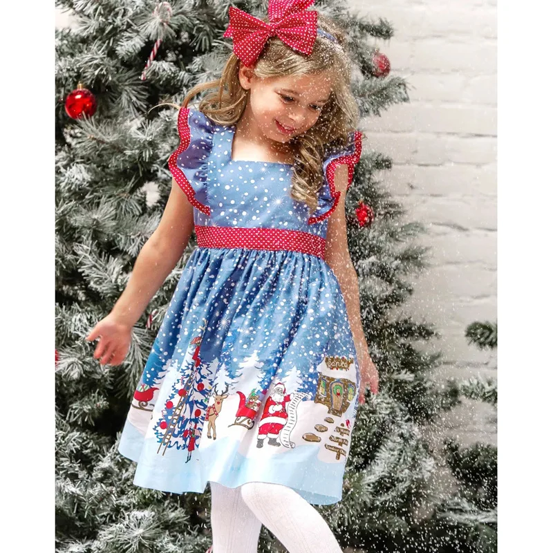 Рождественское платье для девочек 2019 детское осеннее платье принцессы с принтом Санта-снеговика для девочек, новогодний костюм детская одежда
