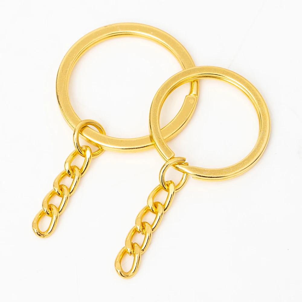25/30mm round wire split ring 4 links chain gold keychain metal