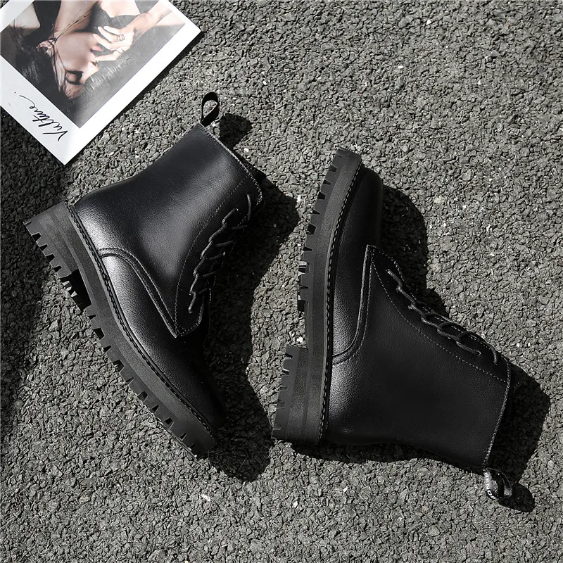 Custom Logo Plus Size Genuine Leather Women's Platform Ankle Boots Women Winter Warm Chunky Fashion Shoes