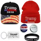 Q482 President Trump 2020 Hat Baseball Beanie Bonus Keep America Great Keychain Pin Badge Silicone Bracelet Sports Caps