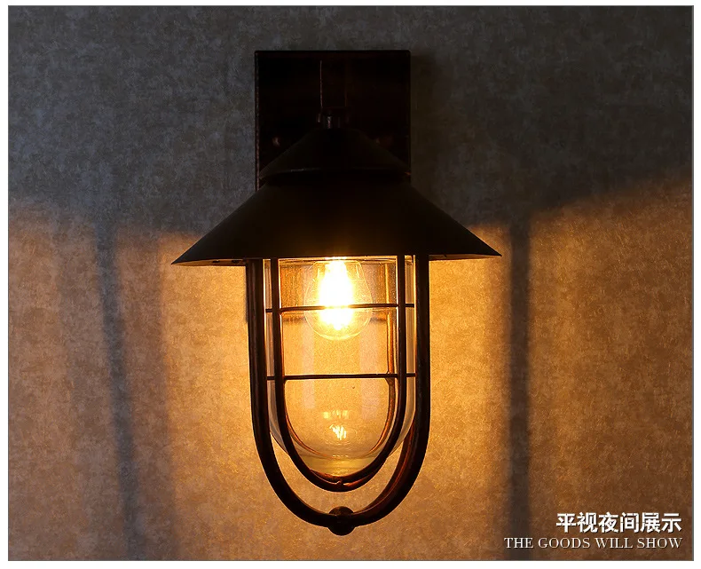 Antique Copper Industrial 1-Light Metal Cage Clear Glass Shaded Nautical Indoor Outdoor Wall Light