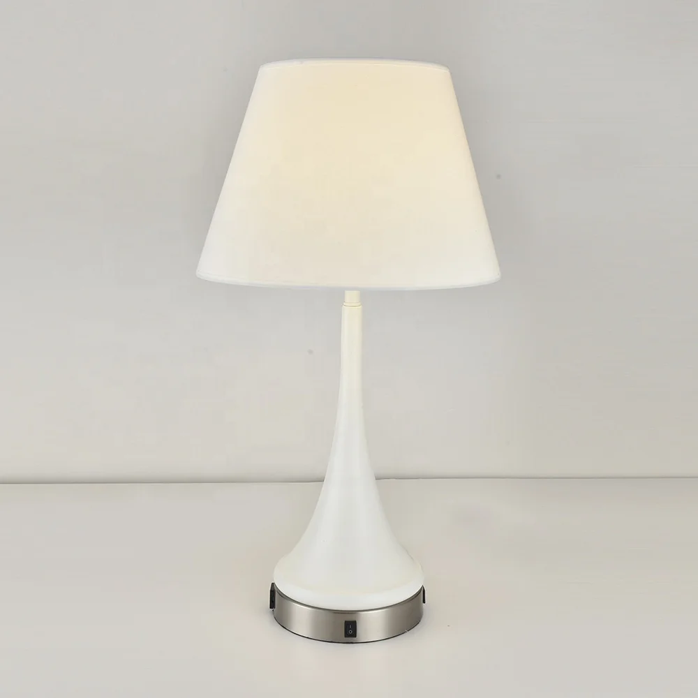 Double USB Square Fabric Shade Bedside Table Lamp for Holiday Inn