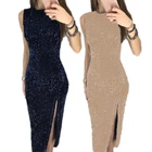 Dress Tight Dresses Sexy Sequin Split Party Dress Women Tight Irregular Sleeveless Dresses