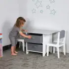 kid children study wooden table chair set for sale with storage basket