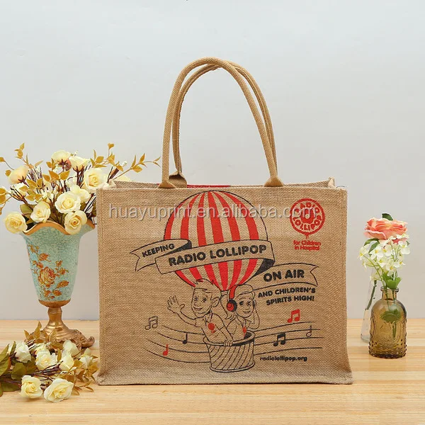 wholesale cheap customized logo jute tote shopping bag factory