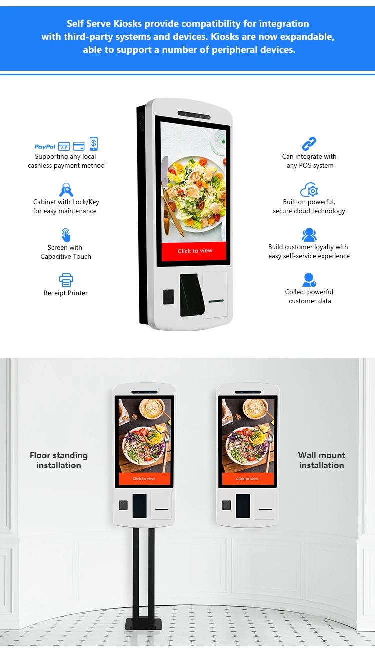 32 All In One Touch Self Service Ordering Payment Kiosk For Mcd