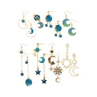 Fashion Bohemian Fashion Moon Star Earth Planet Asymmetrical Vintage Bohemian Pendant Earrings For Women