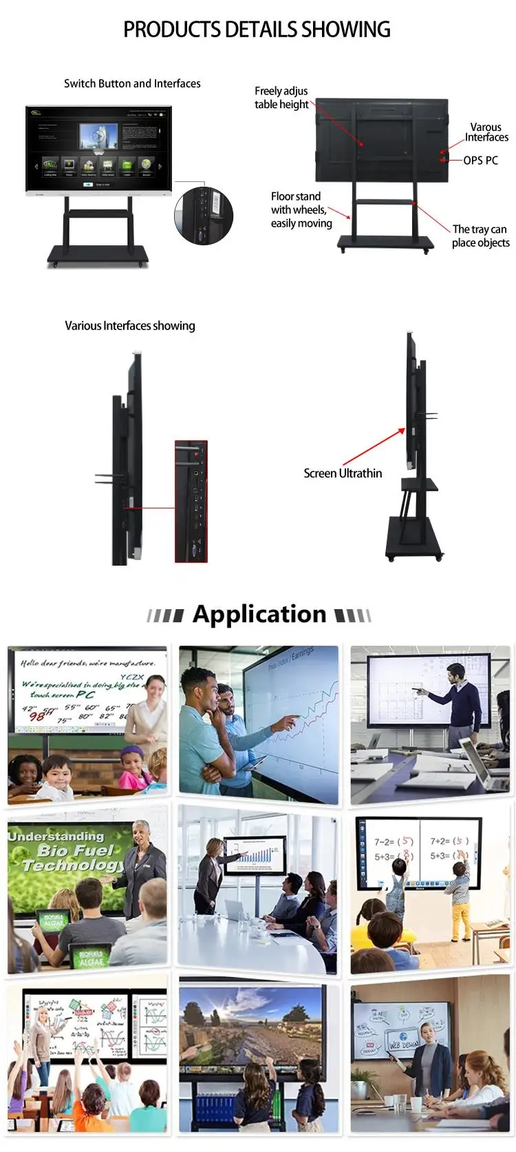 70 Inch smart boards touch screen display interactive whiteboard