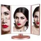 Tri-fold magnifying make up mirror with light
