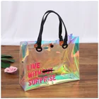 TUOSLAND Online shopping colorful laser PVC transparent holographic TPU jelly tote bag custom beach candy handbag for women