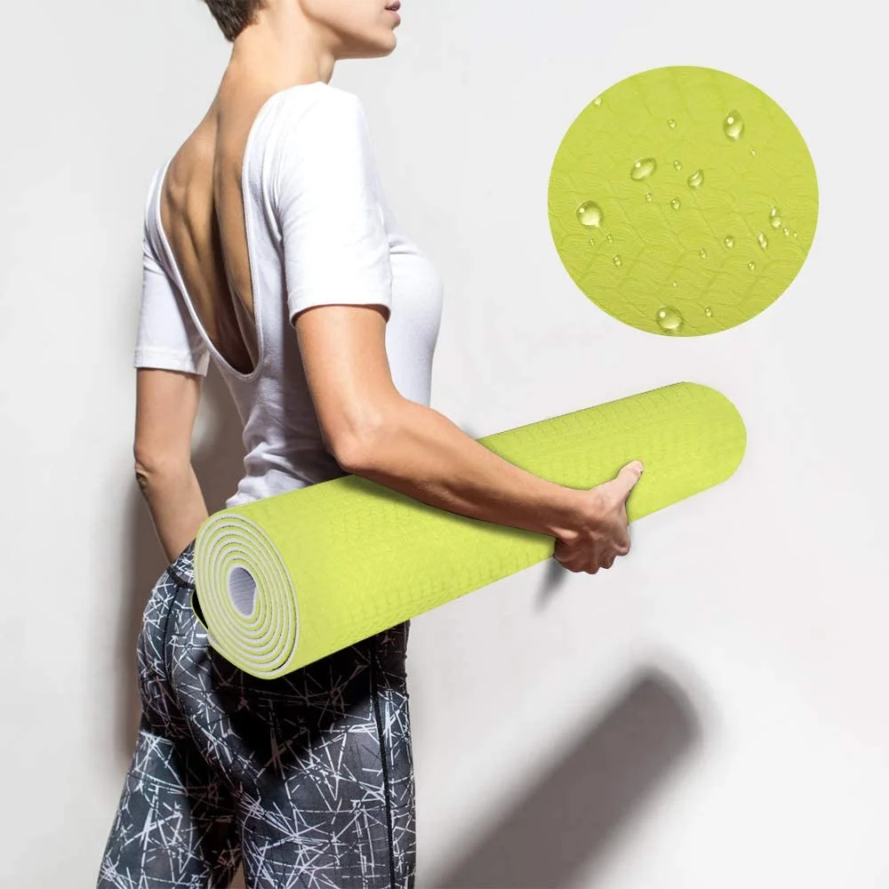 लाइट पर्पल कस्टम नॉन स्लिप पिलेट्स इको फ्रेंडली टीपीई योगा मैट फोल्डेबल विथ ट्रैवल बैग 7