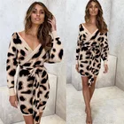 Boutique Clothing Women Long Sleeve Backless Mini Dress Sexy Club Wear Knitwear Leopard Print C