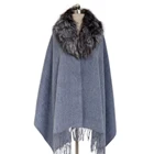 Shawl Shawl Fashion Style Women Winter Cashmere Plain Shawl With Real Fur Collar