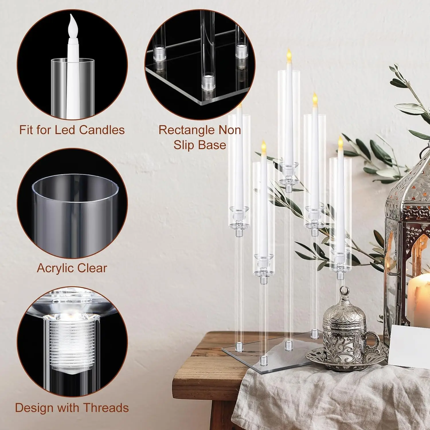 Acrylic Candelabra Centerpieces 5 Arm Clear Candle Holder Wedding