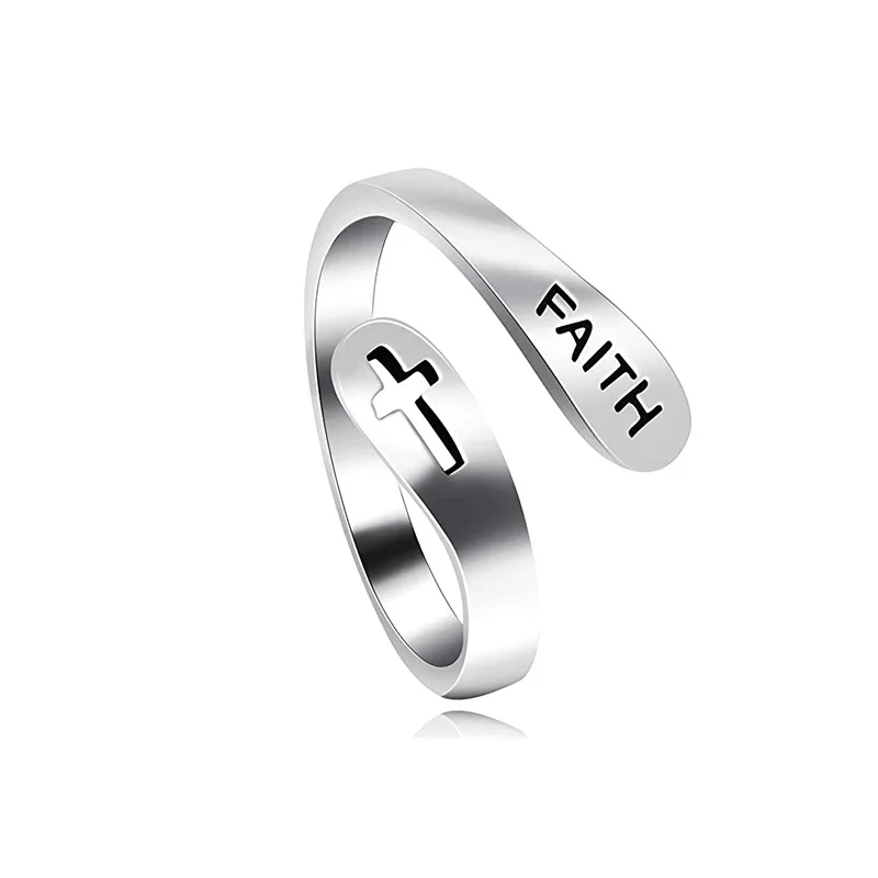 custom stainless steel men's ring catholic jewelry alphabet letter religious rings faith letter ring