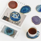 Decorative Table Natural Agate Coaster With Gold Plated Rim Edge Irregular Shape Decorative Table Mat Quartz Coaster