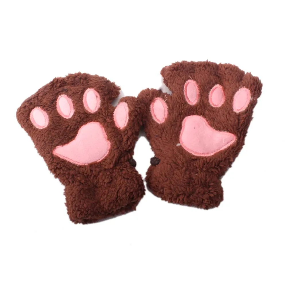 Baby Winter Thick Warm Gloves Outdoor Half Finger Gloves Cute Cartoon Cat Claw Gloves
