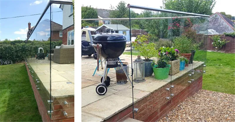 Excellent Tempered Glass Deck Railing With Stainless Steel SS316 Handrail Side Mounted