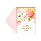 Hot Sale Shiny Glitter Mother's Day Cards, Watercolor Flower and Bird Greeting Cards