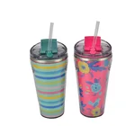 20oz Custom Plastic Stainless Steel Double Wall Water Coffee Milk Cup with Straw