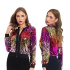 European style autumn and winter sequins gradual color zipper women's jackets coats