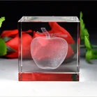 MH-FT0050 High Transparent 3D Laser Engraved crystal apple image cube crystal paperweight