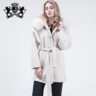 Double face cashmere and fox fur collar coat cashmere trench coat with hood