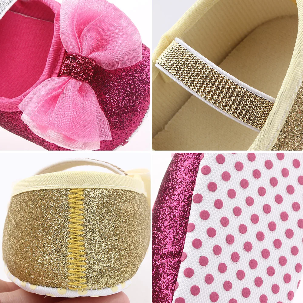 Cheap Beautiful Glitter Design Baby Shoes Girl Lovely Bow Kids Shoes Infant Toddler Princess Shoes factory