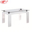 Hot sale dining room furniture tempered glass tables wooden legs free sample cheap dining table
