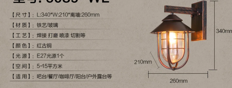 Antique Copper Industrial 1-Light Metal Cage Clear Glass Shaded Nautical Indoor Outdoor Wall Light