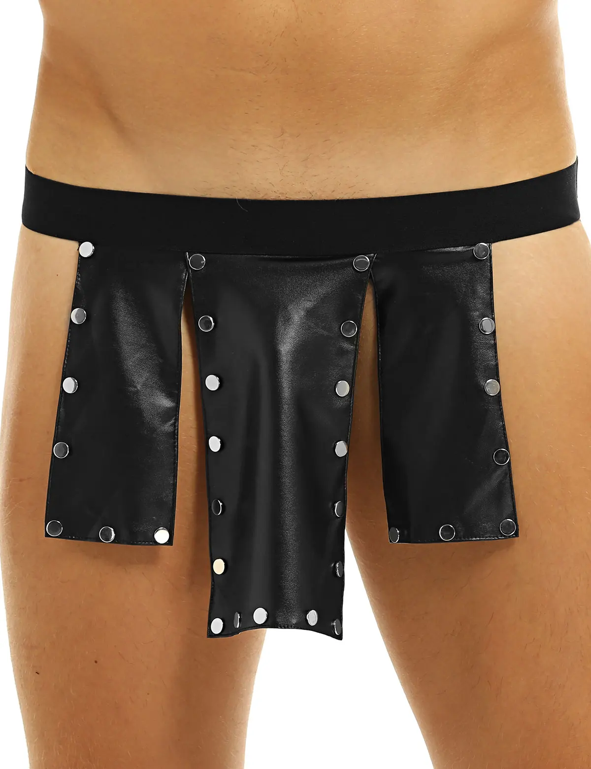 Mens Underwear Novelty Soft Panel Faux Leather Low Rise Studded Kilt