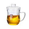 heat resistant Transparent glass tea cup set with cover