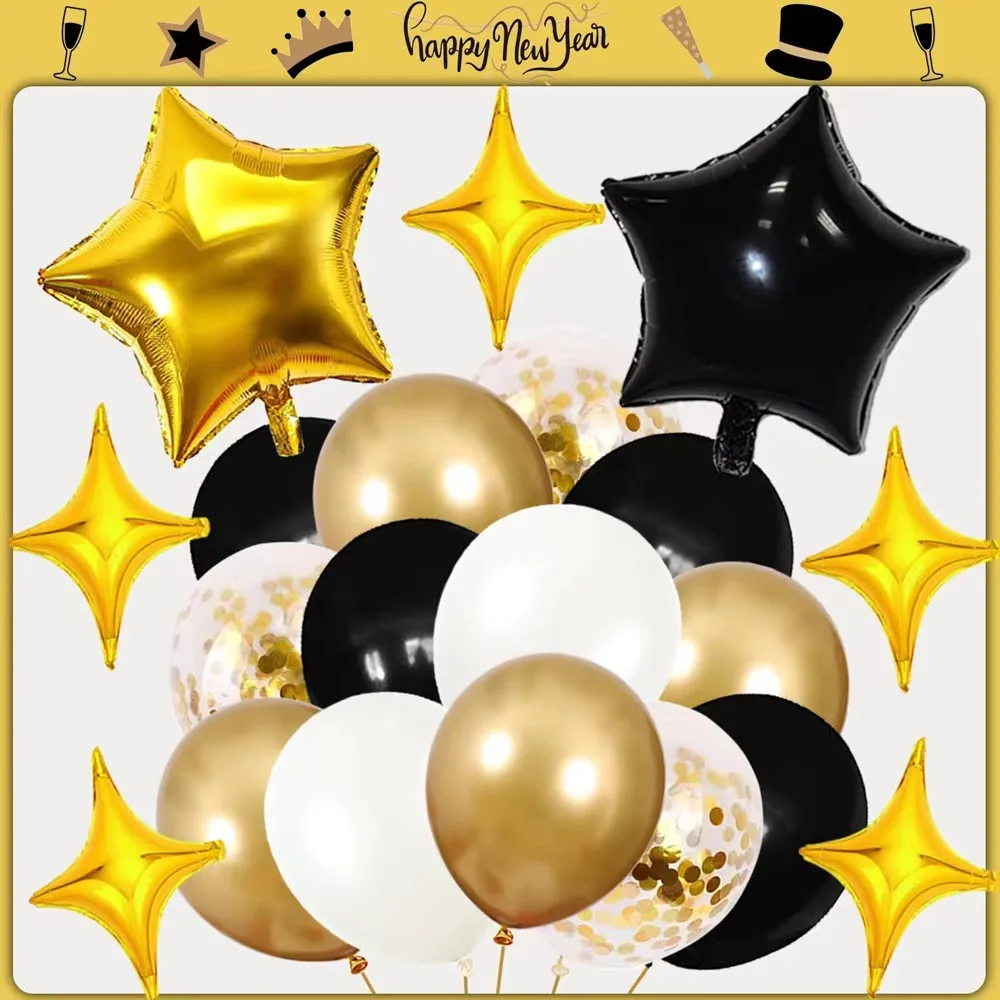 96pcs Black Gold Balloon Garland Arch Kits For New Year Backdrop