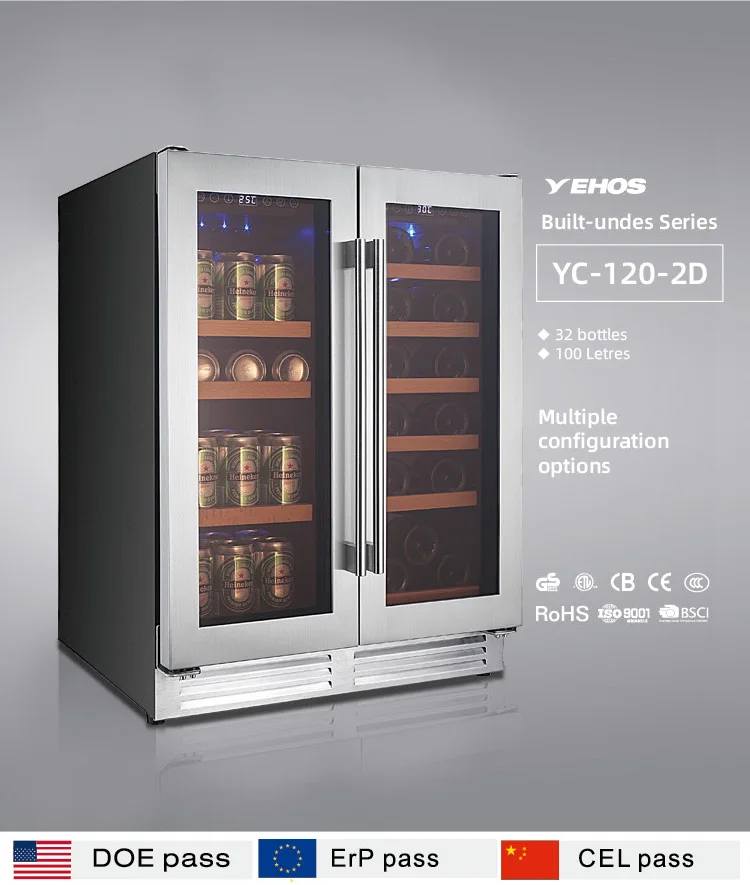 wholesale Double door dual zone wine cooler kitchen appliances