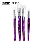 4Pcs White Silicone Nail Brush Paint Brush Set Short Purple Acrylic Handle Brush
