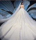 Latest 3/4 Long Sleeve Luxury Lace Ball Gown Princess Bridal Wedding Dress Gowns