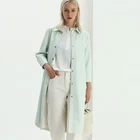 Young women long sleeve turn down collar autumn top pu leather fabric jackets trench coats