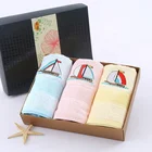 one set of sailboat embroidery terry face towel hand towel 100% cotton
