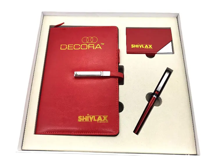 logo pu leather hot stamping business notebook gift set with pen