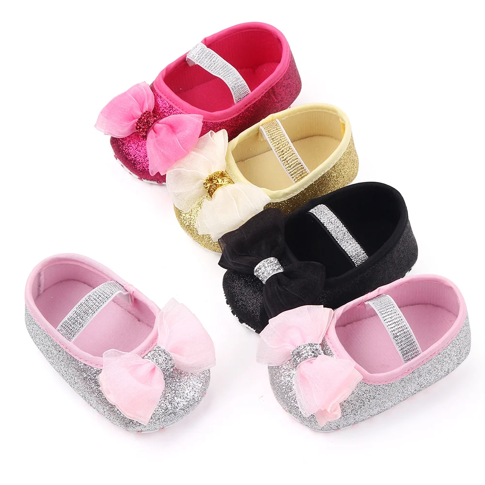 Cheap Beautiful Glitter Design Baby Shoes Girl Lovely Bow Kids Shoes Infant Toddler Princess Shoes supplier