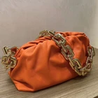 latest women big gold chain cloud bag orange leather cloud dumpling bag luxury bag 2020 for sale