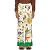 mens summer ivory plus size flowers printed wide leg twill trousers