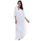 White Plus Size Bathing Suits Cover Up Loose Kaftan Beach Dress Long