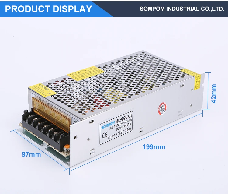 sompom power supply 18v 90W 5A constant voltage led switch mode power supply