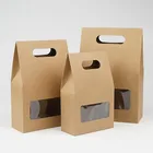 PVC Window open Brown Kraft Paper Bag with Handles coffee bag cookie bag manufacturer