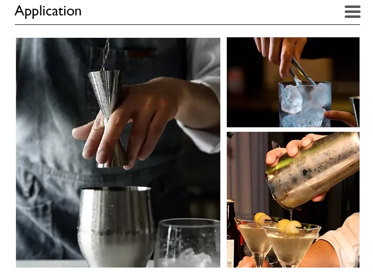 boston shaker;  jigger;  muddler;  bar spoon; ice