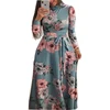 New Women Boho Beach Long Casual Dress Autumn New Design Long Sleeve Floral Print Womens High Collar Maxi Dresses