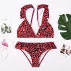 Wholesale 2019 swimwear for teenagers leopard backless ruffles V neck