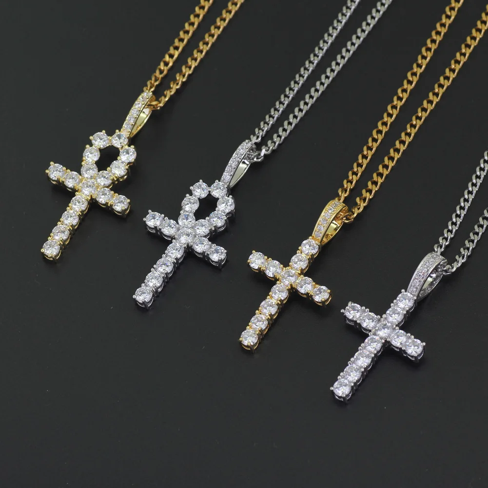 bling bling hip hop  copper micro pave with AAA CZ zircon cross Egypt Anka  pendant necklace jewelry