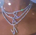 Cubic Necklace Tennis Necklace 3mm Cubic Zirconia Tennis Chain Initial Pendant Necklace